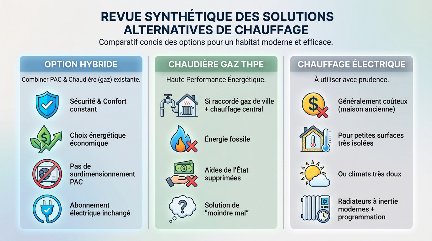 Comparatif des solutions de chauffage alternatives pour maison ancienne : hybride, gaz et électrique